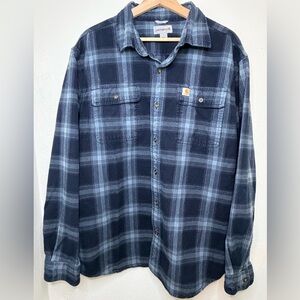 Carhartt Men's Original Fit Blue Hubbard Plaid Flannel Longlseeve Size L